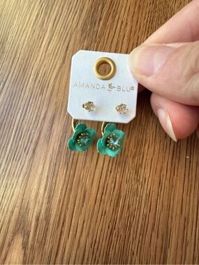 Amanda Blu Flower Jacket Earrings Turquoise Blue and Gold
